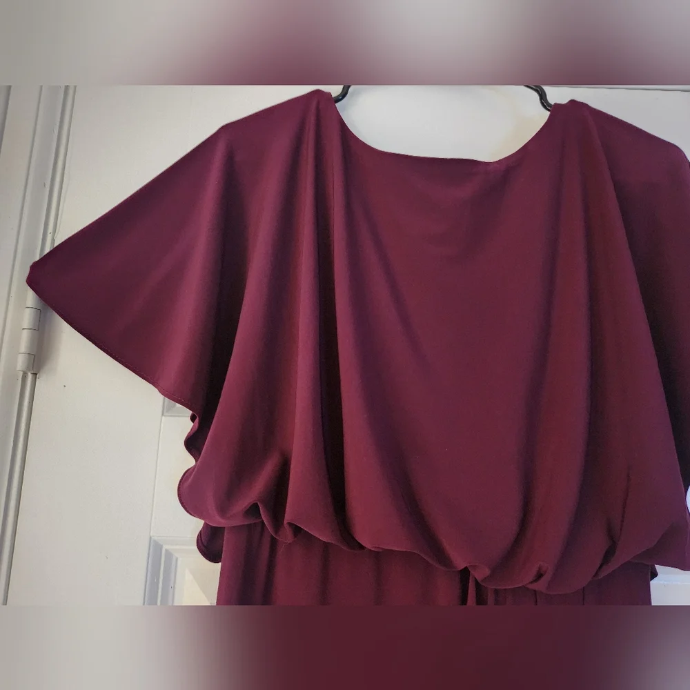 BHLDN Wine Color Lena Boudreaux Flutter Sleeve Dress Size 6.